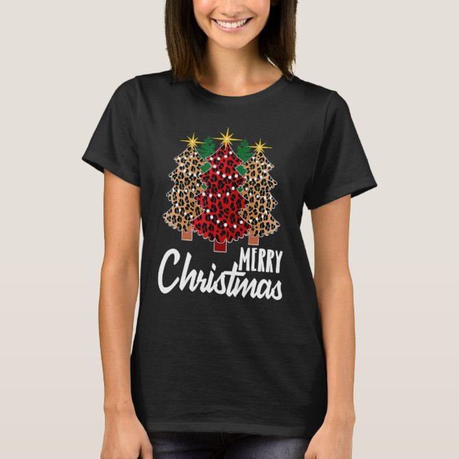 Camiseta Cute Merry Christmas Leopard Print Tree Christmas  (Anverso)