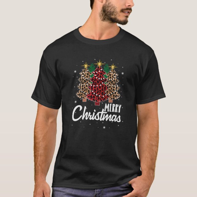 Camiseta Cute Merry Christmas Nieve Leopard Tree Regalo Cri (Anverso)