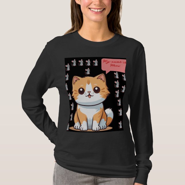 Camiseta Cute "Mi nombre es Mew" Cartoon Cat Graphic Tee (Anverso)