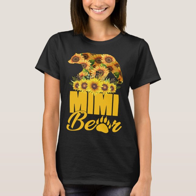 Camiseta Cute Mimi Bear With Sunflowers Mom Happy Mothers D (Anverso)