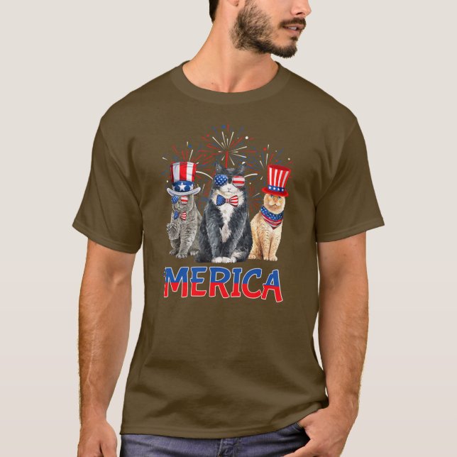 Camiseta Cute Mónica Tío Sam Cat Bandera Estadounidense 4ª (Anverso)