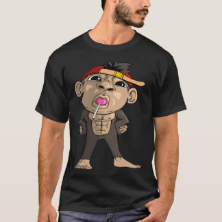 Camiseta Cute monkey has a lollipop in the mouth