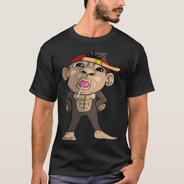 Camiseta Cute monkey has a lollipop in the mouth (Anverso)