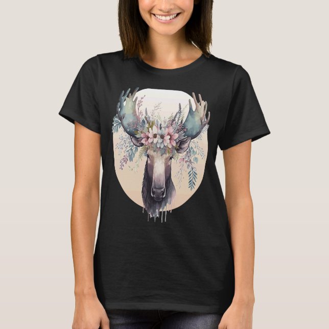 Camiseta Cute Moose Flower Crown Animal (Anverso)
