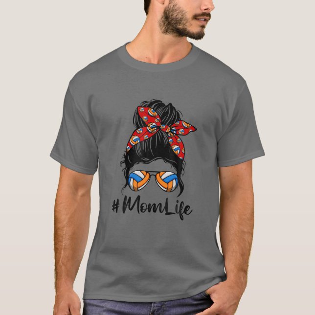 Camiseta Cute Mother's Day Messy Bun Volleyball Mom Mommy W (Anverso)