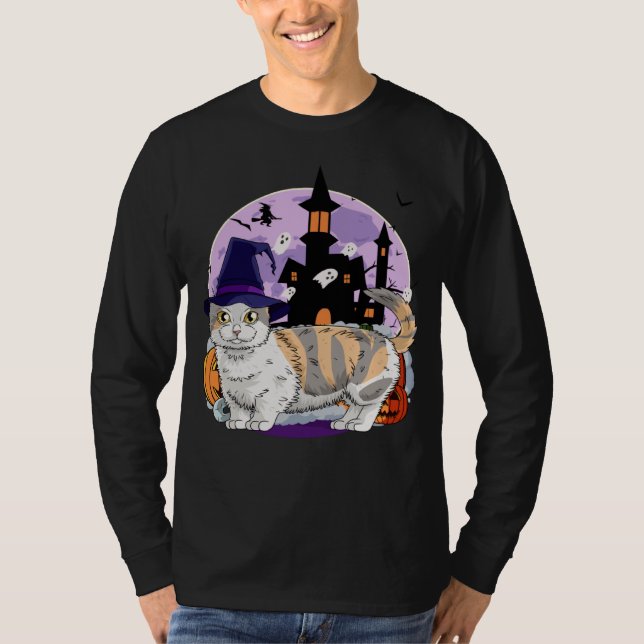 Camiseta Cute Munchkin Cat Halloween Witch Pumpkin (Anverso)