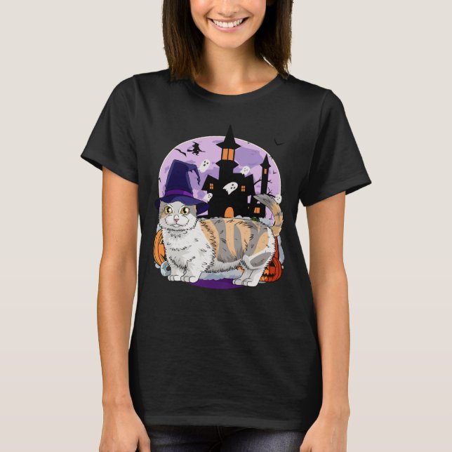 Camiseta Cute Munchkin Cat Halloween Witch Pumpkin (Anverso)