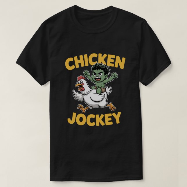 Camiseta Cute Muscular Green Kid Riding Chicken – Chicken J (Diseño del anverso)
