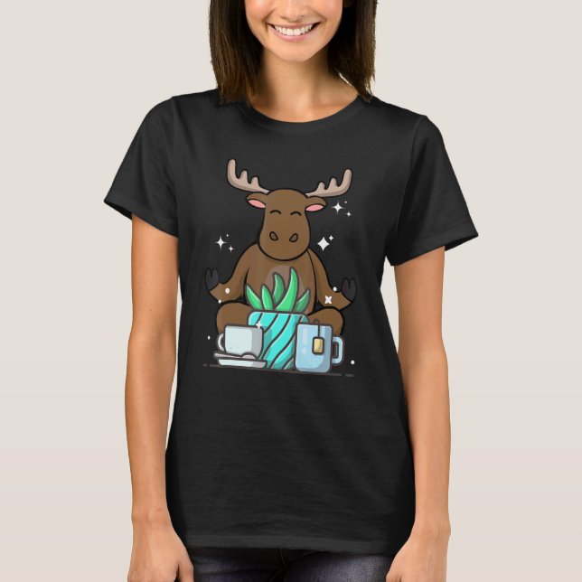 Camiseta Cute Namaste Moose Do Yoga Gardening  Coffee (Anverso)