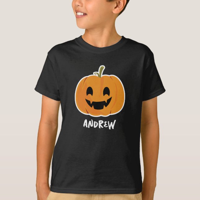 Camiseta Cute Naranja Calabaza Nombre personalizado Niños C (Anverso)