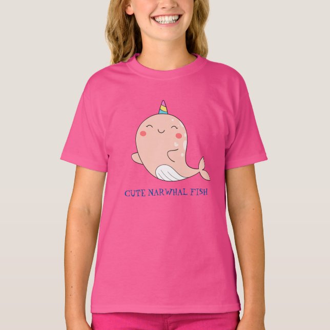 Camiseta Cute Narwhal Fish Unicorn Arcoiris cumpleaños (Anverso)