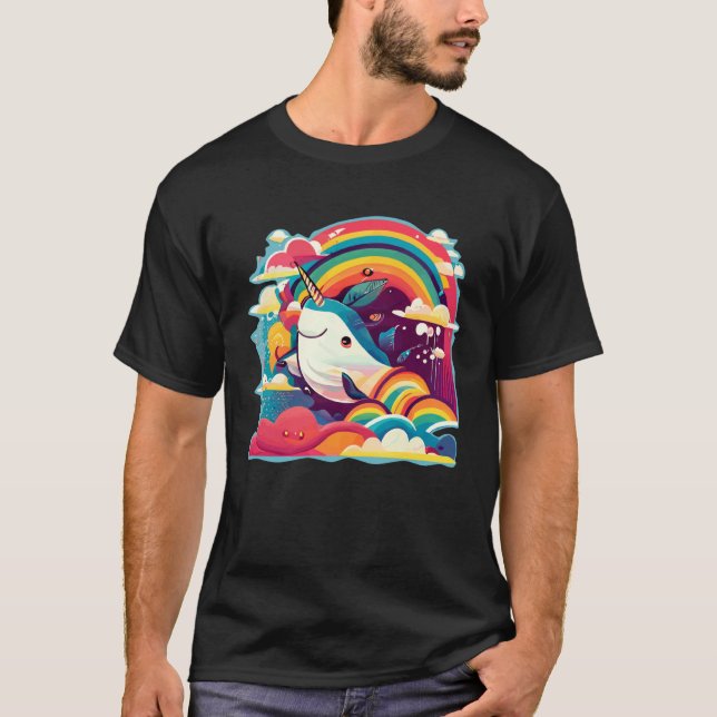 Camiseta Cute Narwhal Sea Creature Rainbows Clouds And Narw (Anverso)