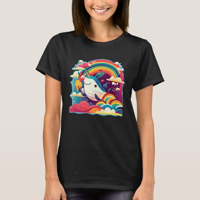 Camiseta Cute Narwhal Sea Creature Rainbows Clouds And Narw (Anverso)