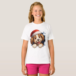 Camiseta Cute Navidades Perro a través de la pared ilustrad