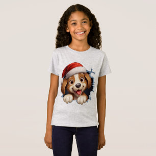 Camiseta Cute Navidades Perro a través de la pared ilustrad