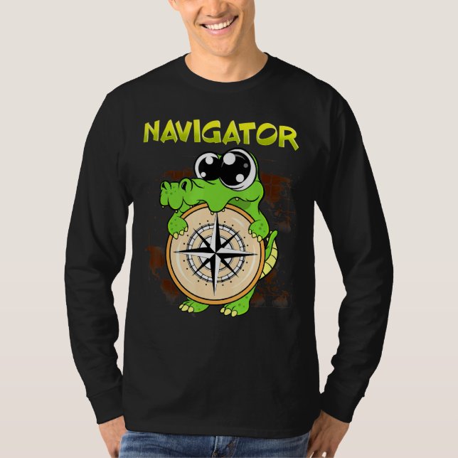 Camiseta Cute Navigator Pun Alligator Holding Compass (Anverso)