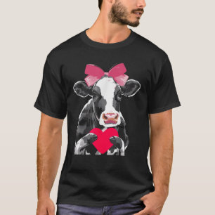Camiseta Cute negro vaca blanca sosteniendo el corazón Coqu