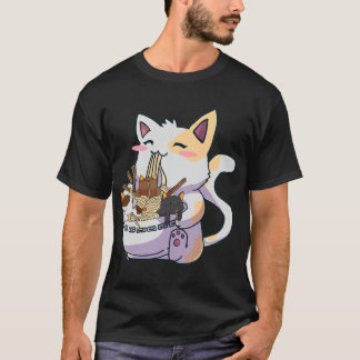 Camiseta Cute Neko Cat With Ramen Noodles Bowl Anime Japan 