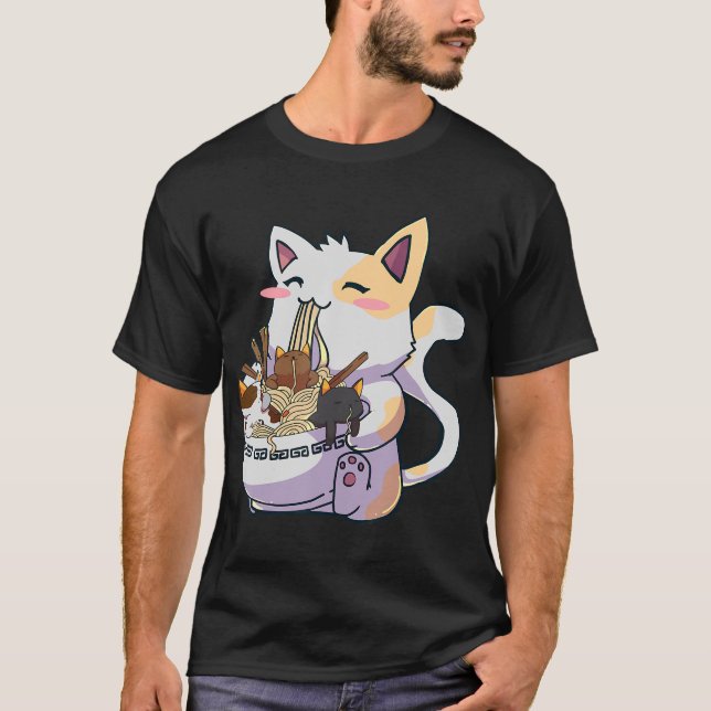 Camiseta Cute Neko Cat With Ramen Noodles Bowl Anime Japan  (Anverso)