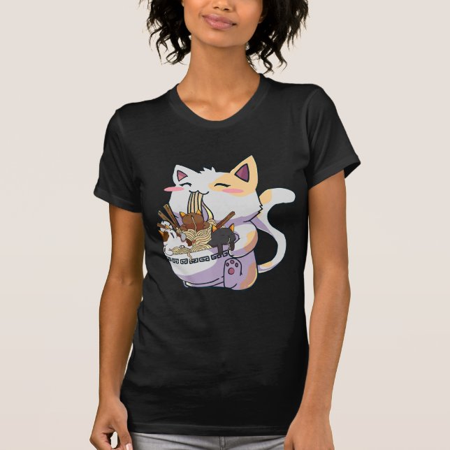 Camiseta Cute Neko Cat With Ramen Noodles Bowl Anime Japan  (Anverso)
