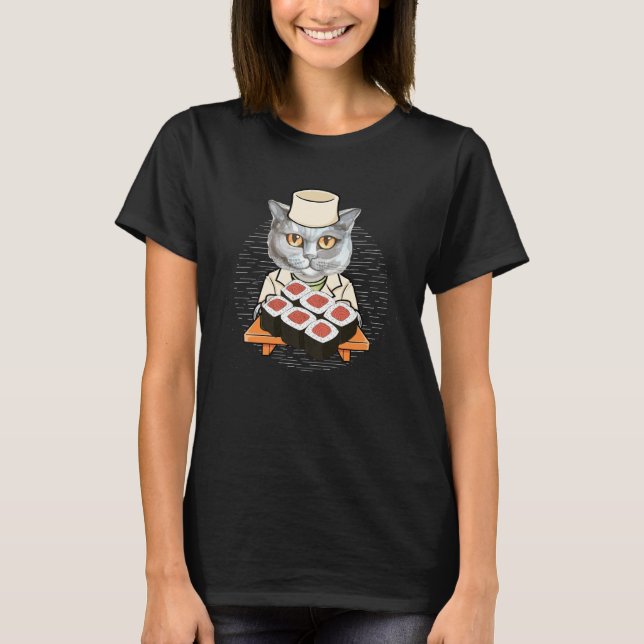 Camiseta Cute Neko Sushi Bar Japaness Style Sushi  Awesoime (Anverso)