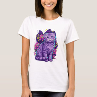 Camiseta Cute Neon Cat Fantasy Art