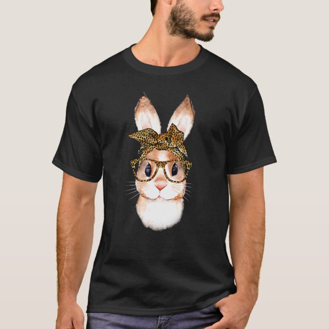 Camiseta Cute Nerd Easter Bunny Mom Leopard Rabbit (Anverso)