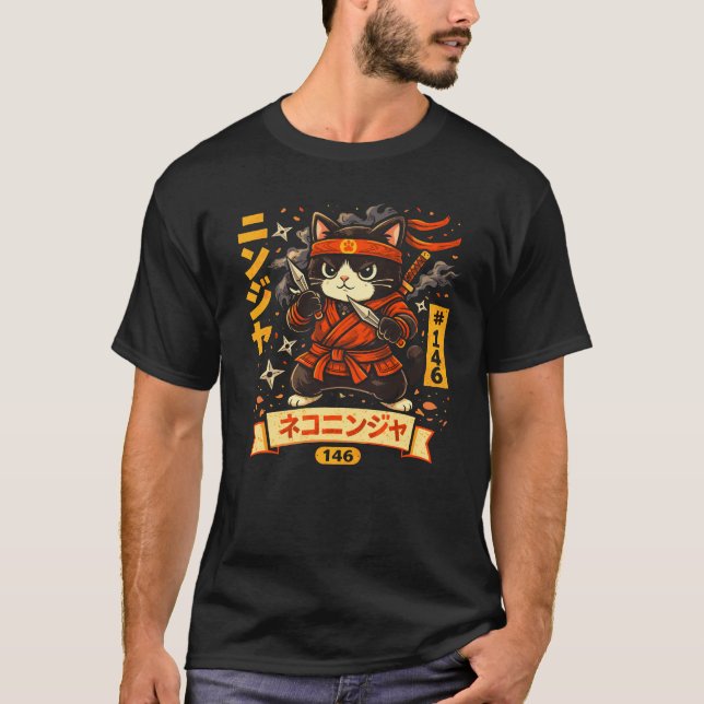 Camiseta Cute Ninja Cat Cartoon Design (Anverso)