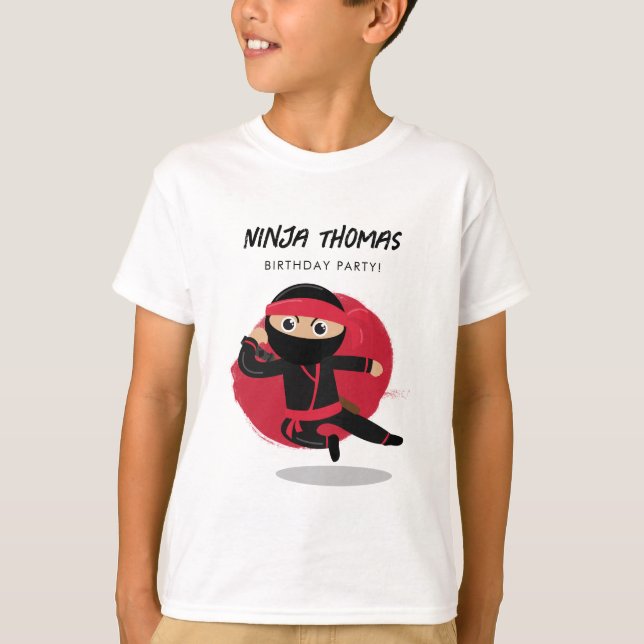 Camiseta Cute Ninja Fiesta de cumpleaños de niños negros y  (Anverso)