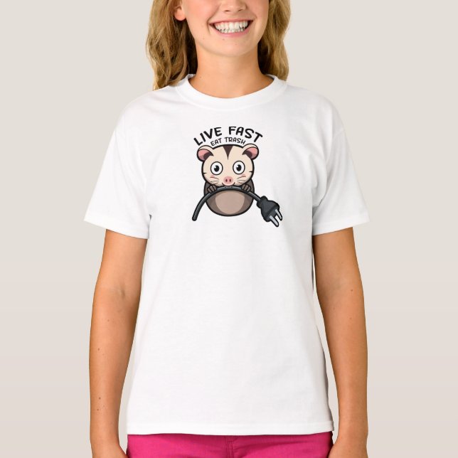Camiseta Cute Opossum Live Fast Eat Trash (Anverso)