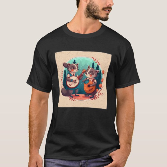 Camiseta Cute Opposum Racoon Illustration Friends Instrumen (Anverso)