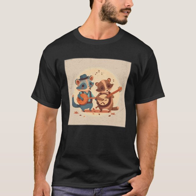 Camiseta Cute Opposum Racoon Illustration Friends Instrumen (Anverso)