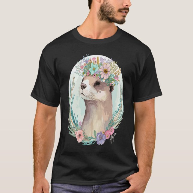 Camiseta Cute Otter Flower Crown Floral Animal (Anverso)