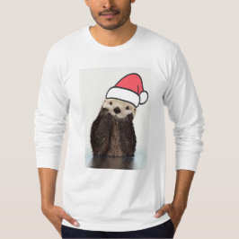 Camiseta Cute Otter llevando un Navidad de Santa Hat