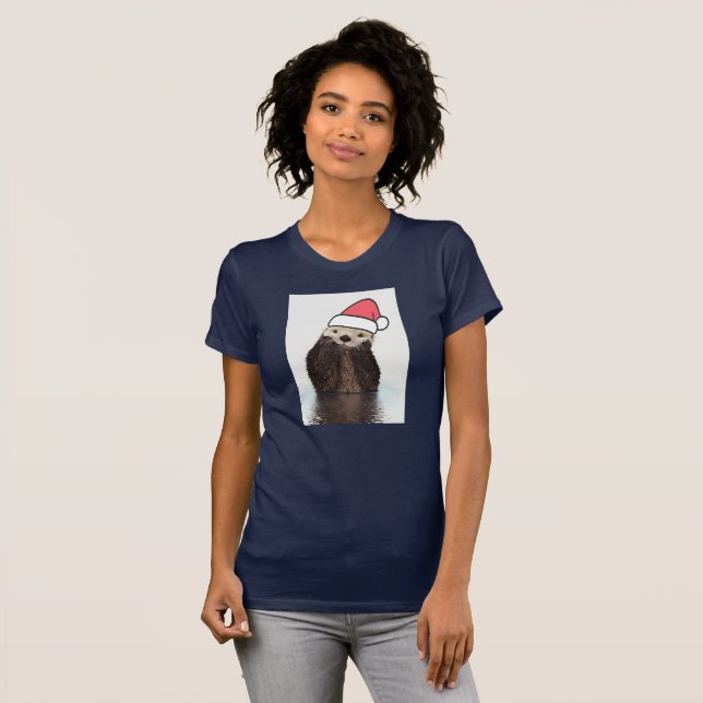 Camiseta Cute Otter llevando un Navidad de Santa Hat (Anverso completo)