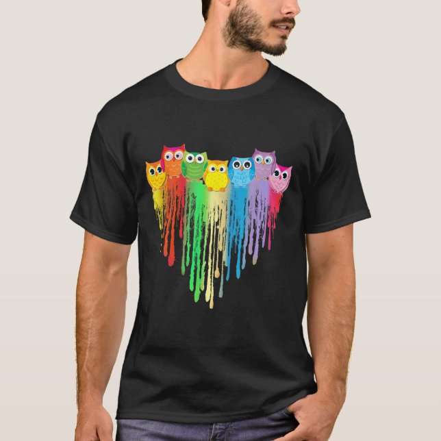 Camiseta Cute Owl Heart Lgbtq Proud Gay Pride Month Colourf (Anverso)