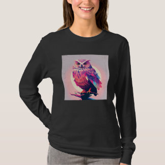 Camiseta Cute Owl Illustration Modern Artwork Pink Women Ki