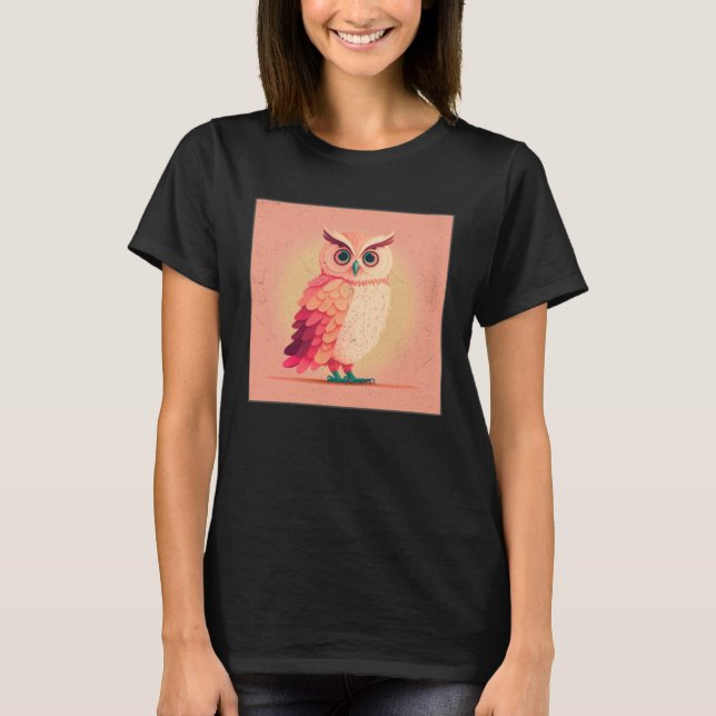 Camiseta Cute Owl Illustration Modern Artwork Pink Women Ki (Anverso)
