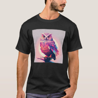 Camiseta Cute Owl Illustration Modern Artwork Pink Women Ki