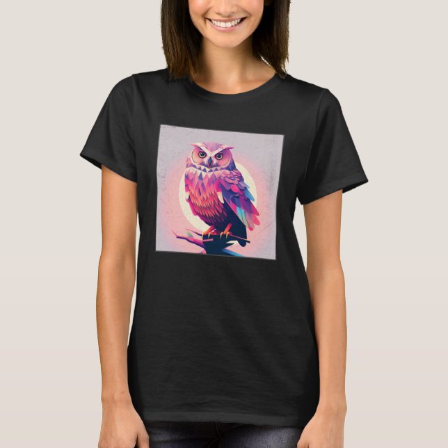Camiseta Cute Owl Illustration Modern Artwork Pink Women Ki (Anverso)