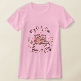 Camiseta Cute Owls “My Only One” Anniversary Pink T-Shirt
