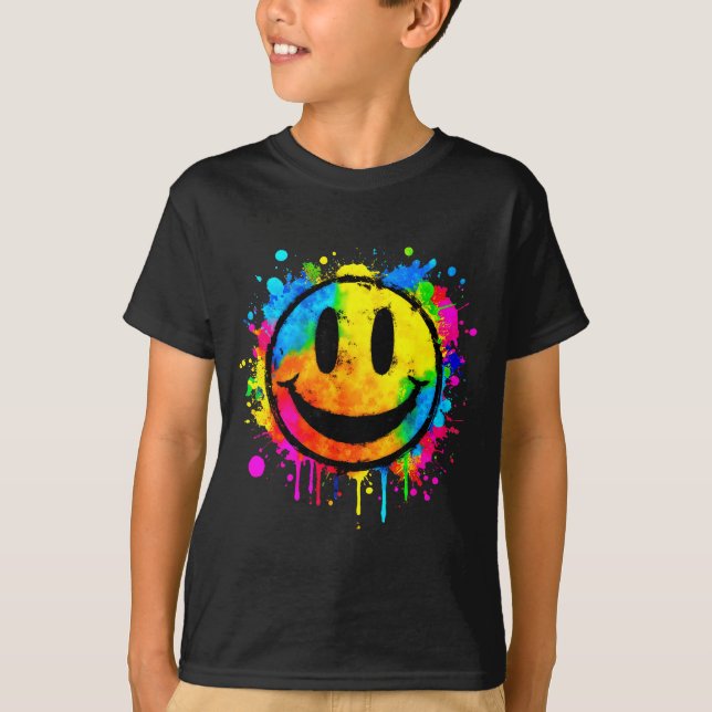 Camiseta Cute Paint Splash Happy Smile Face 70s Tie Dye Smi (Anverso)