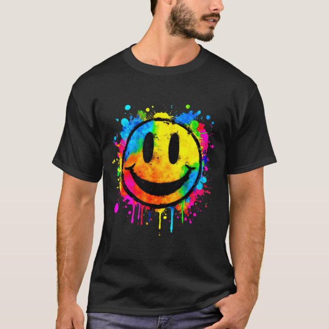 Camiseta Cute Paint Splash Happy Smile Face 70s Tie Dye Smi (Anverso)