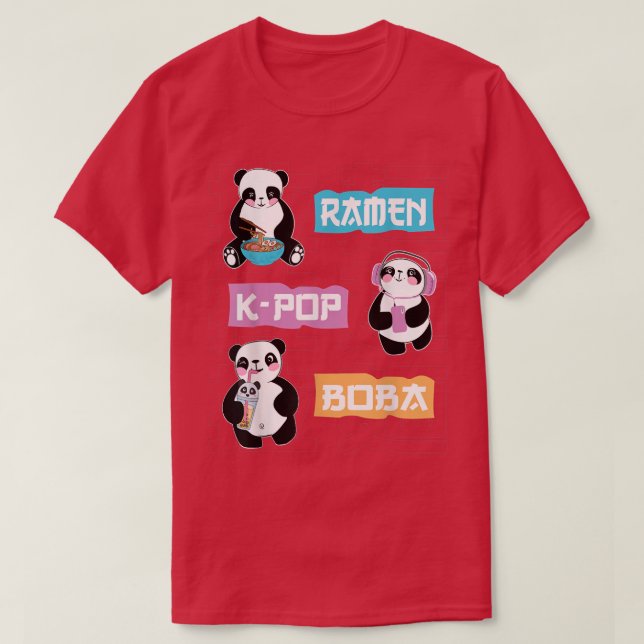 Camiseta Cute Panda Anime Ramen K-Pop Boba Bubble Tea Mujer (Diseño del anverso)