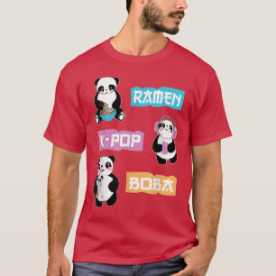 Camiseta Cute Panda Anime Ramen K-Pop Boba Bubble Tea Mujer
