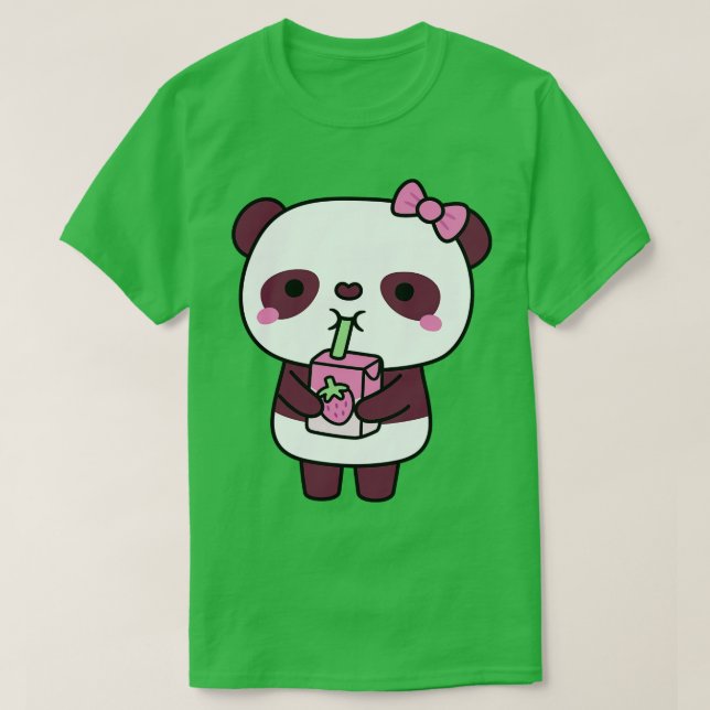 Camiseta Cute Panda Bebiendo Fresa Leche (Diseño del anverso)
