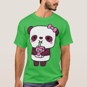 Camiseta Cute Panda Bebiendo Fresa Leche