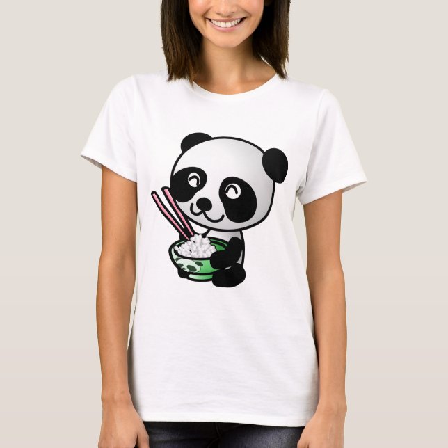 Camiseta Cute Panda comiendo arroz del bol con palillos (Anverso)