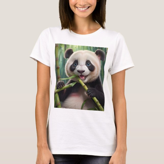 Camiseta Cute Panda Comiendo Bambú (Anverso)