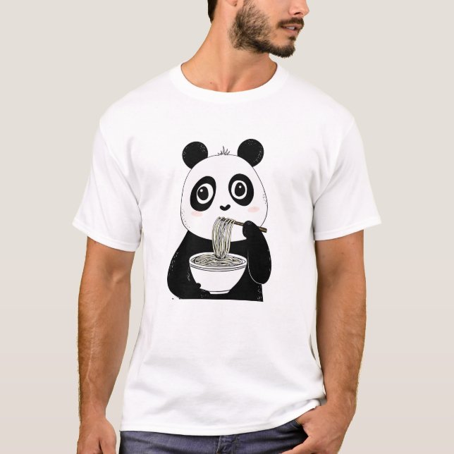 Camiseta Cute Panda Comiendo Fideos Udon (Anverso)